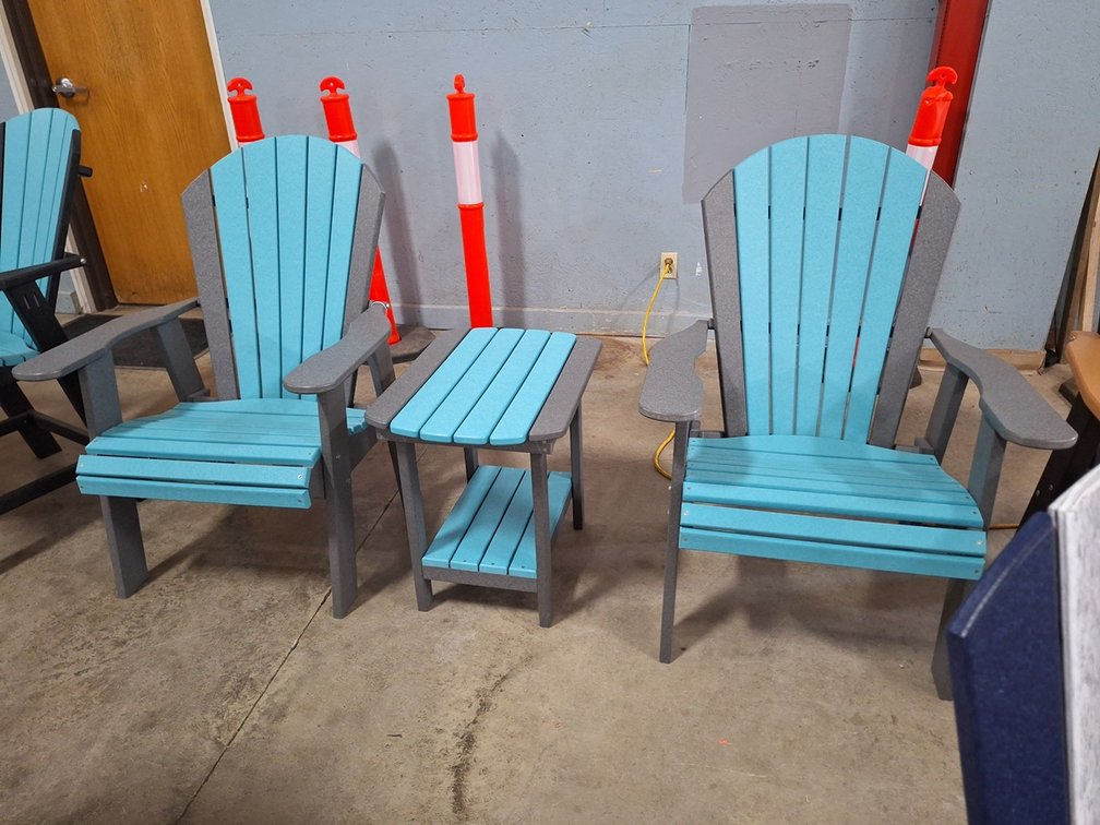 2 Quality Amish Lake Poly Adirondak Chairs and End Table 23"x17"x22"