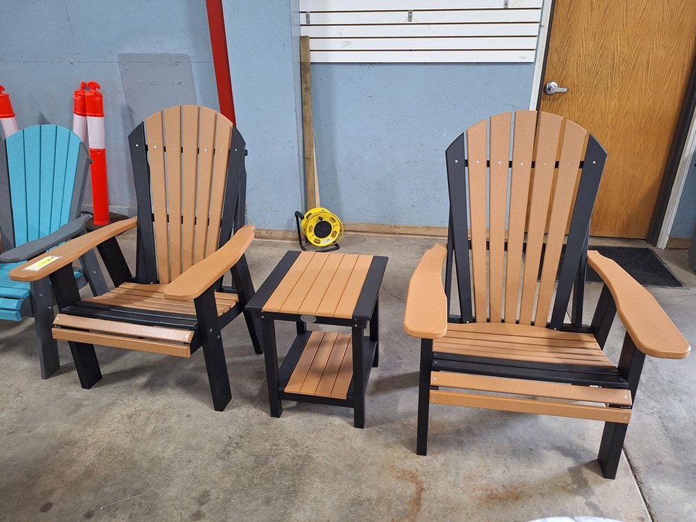 2 Quality Amish Lake Poly Adirondak Chairs and End Table 20"x18"x22"