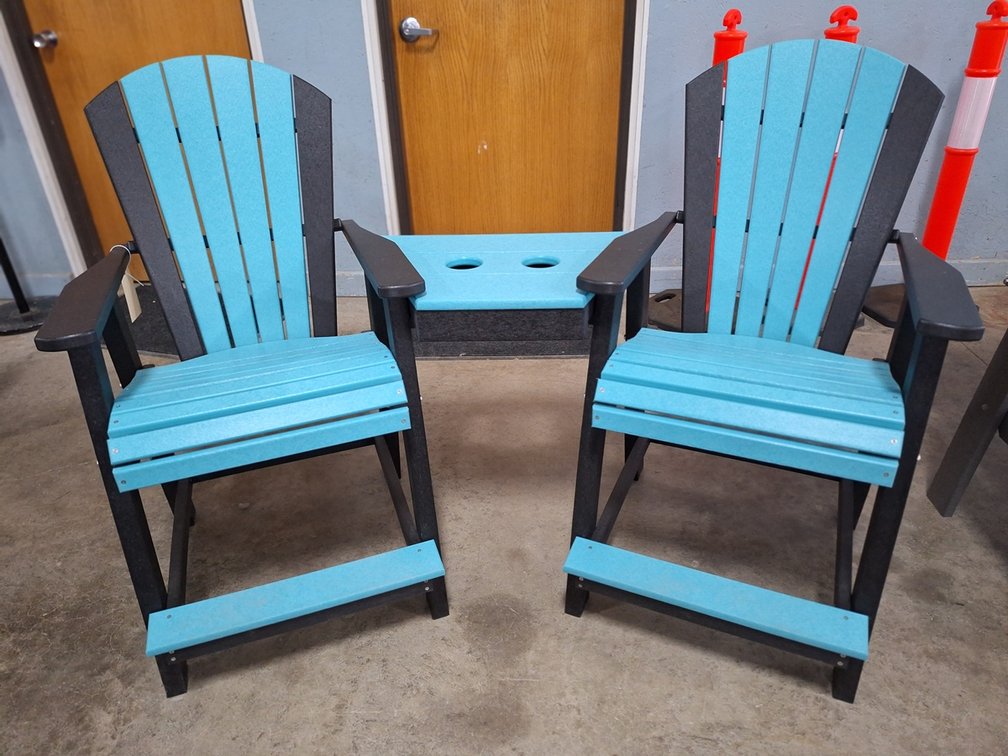 2 Quality Amish Lake Poly Balcony Chairs with Cup Holders