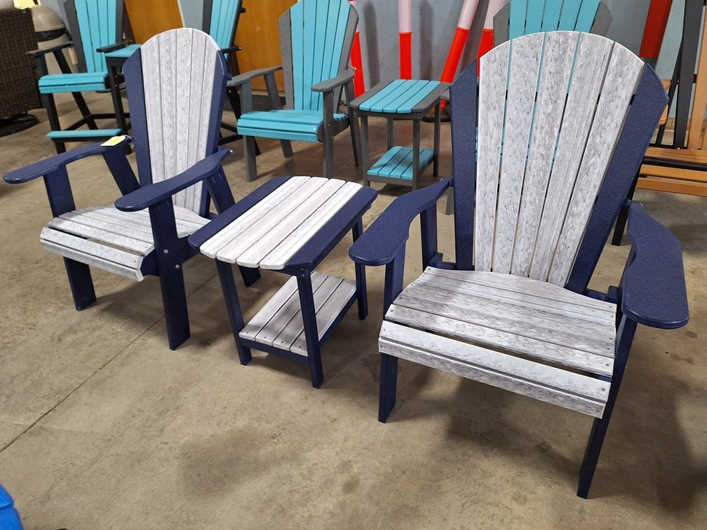 2 Quality Amish Lake Poly Adirondak Chairs and End Table 23"x17"x22"