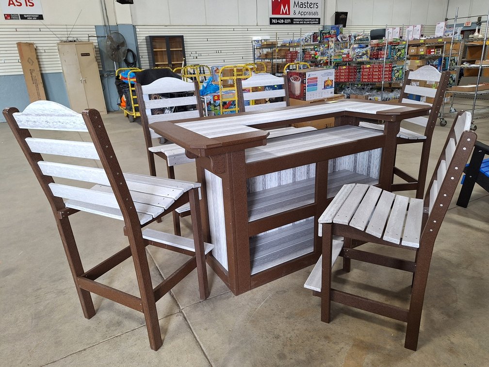 Quality Amish Lake Poly Patio Bar Set: Bar 72"x33"x40", 5 Stools (4 Bar Stools, 1 Counter Height Bar Stool)