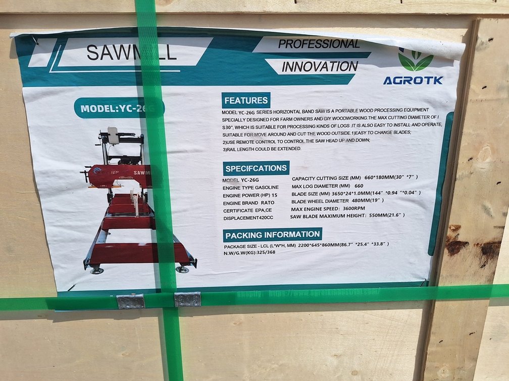 2026 AGT Portable Sawmill, Model YC-26G, Unused