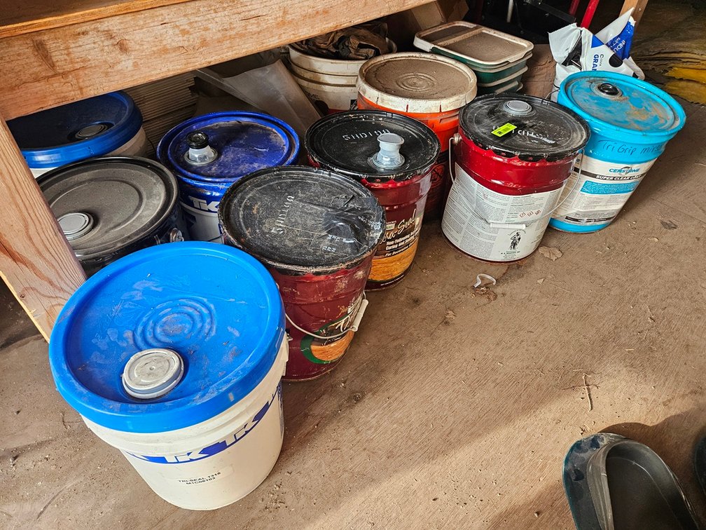 Assorted Buckets Concrete Sealer, More