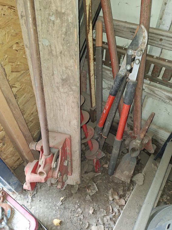 Assorted in Corner, Cutting/Bending Tools, Pick Axe, More