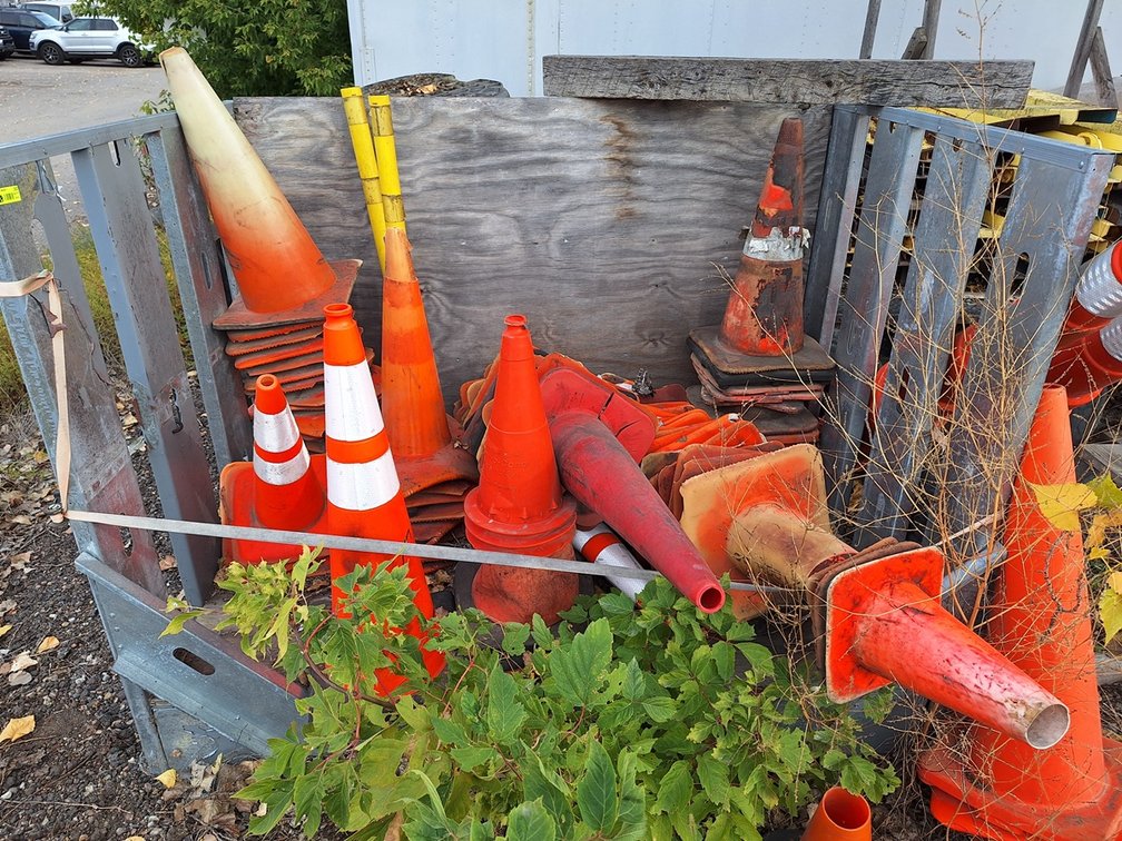 Metal Rack with Assorted Traffic/Safety Cones and Pylons