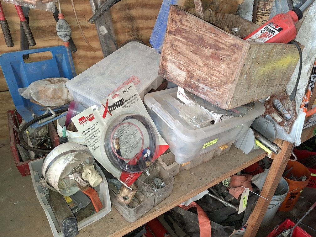 Assorted on Bench, Shop Supplies, Hand Saws, More