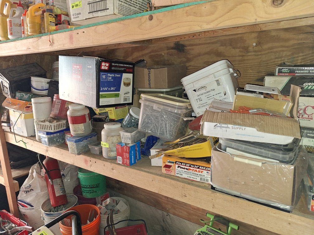 Assorted on Shelf, Fasteners, Shop Supplies, More