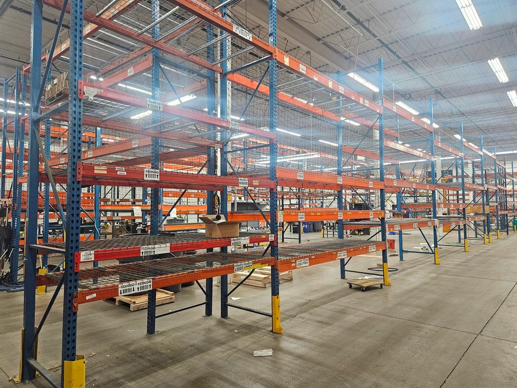 Pallet Racking- Uprights 10 - 42"x16' and 2 - 42"x8, Crossbeam 16 - 8' and 48 - 12', with Wire Decking