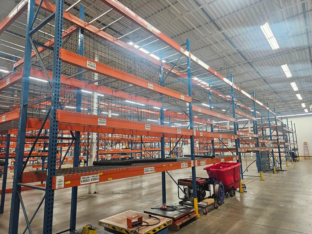Pallet Racking- Uprights 10 - 42"x16', Crossbeams 48 - 12' and 6 - 8', with Wire Decking