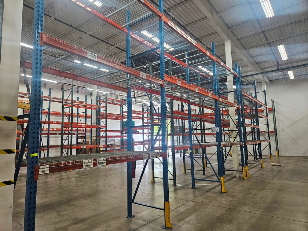 Pallet Racking- Uprights 7 - 42"x16', Crossbeams 12 - 8' and 16 - 10', with Wire Decking