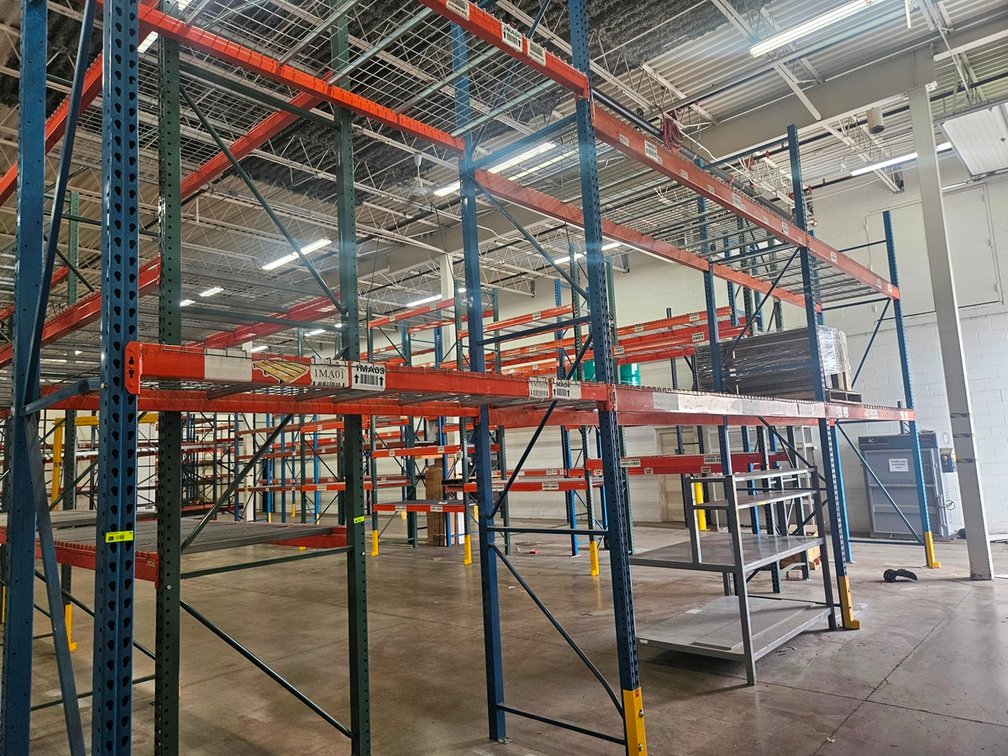 Pallet Racking- Uprights 4 - 42"x16', Crossbeams 4 - 8' and 8 - 12', with Wire Decking