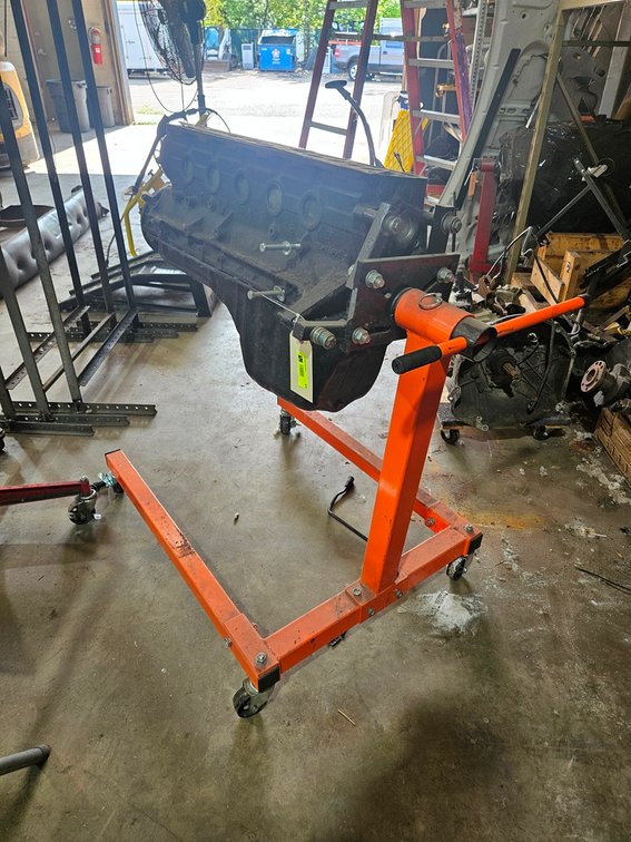 Engine Stand with 6-Cylinder Engine Block