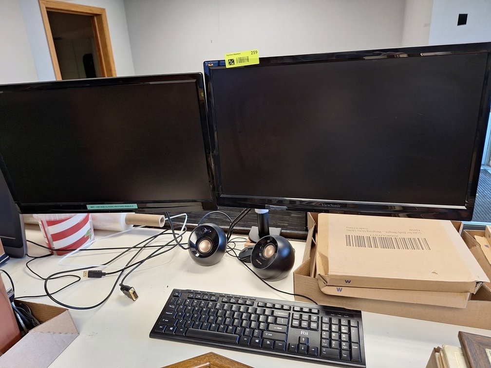 2 Viewsonic Monitors with Stand, Keyboard