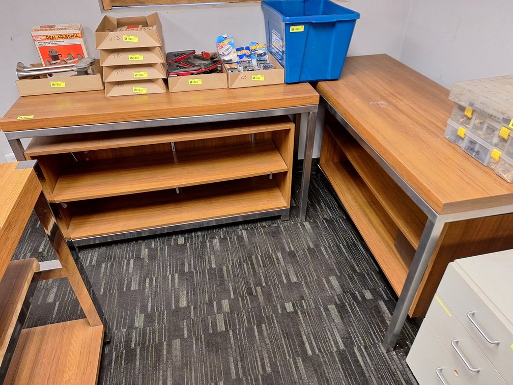2 Wood/Metal Tables 60"x24"x34", 2 - 2 Tier Undercabinets