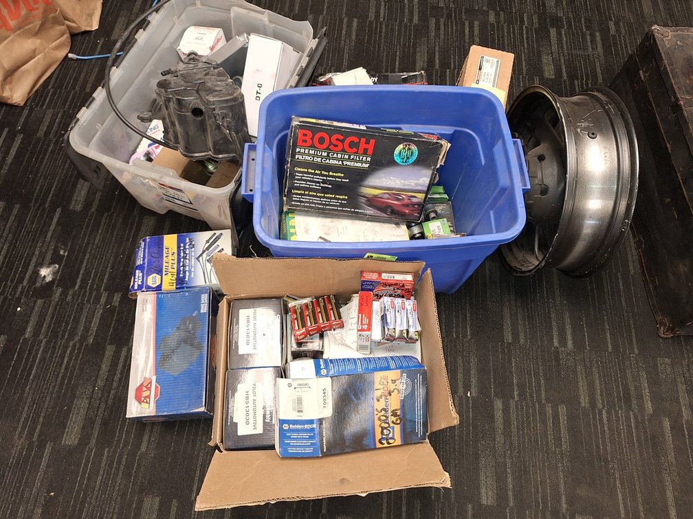 Assorted Car Parts, Hub Assembly, Rotors, Spark Plugs, More