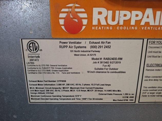 Image for Ruppair Power Ventilator/Exhaust Fan, Model: RAB124DD-RM
