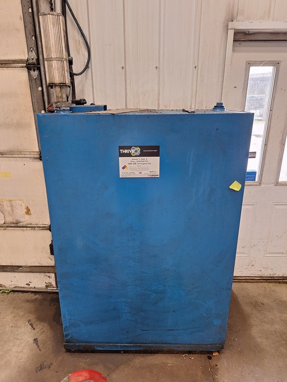 Metal 250 Gallon Oil Tank with Pump and Related, Unknown OW-20 Oil Quantity