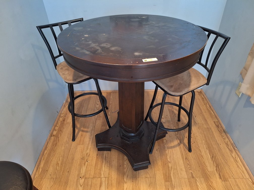 Wood High Top Table with 2 Chairs, 36"x42" Table