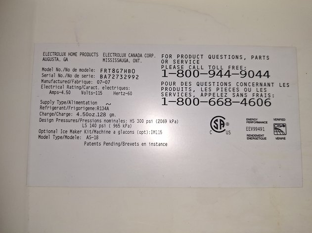 Image for Electrolux FRT8G7HBO Refrigerator