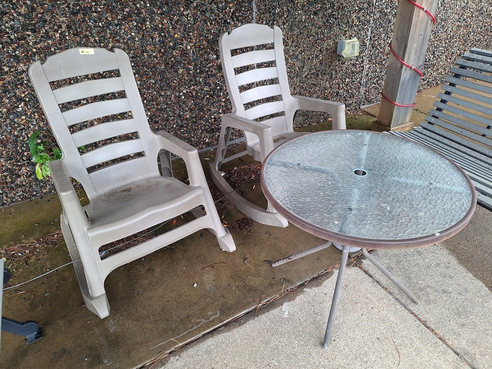 3 Poly Rocker Lawn Chairs and Table
