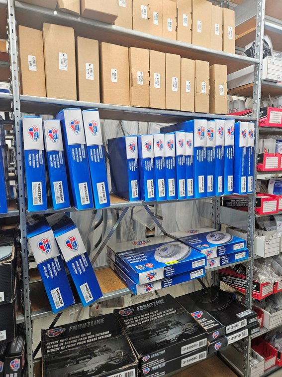 Assorted Brake Shoes and Rotors in Section