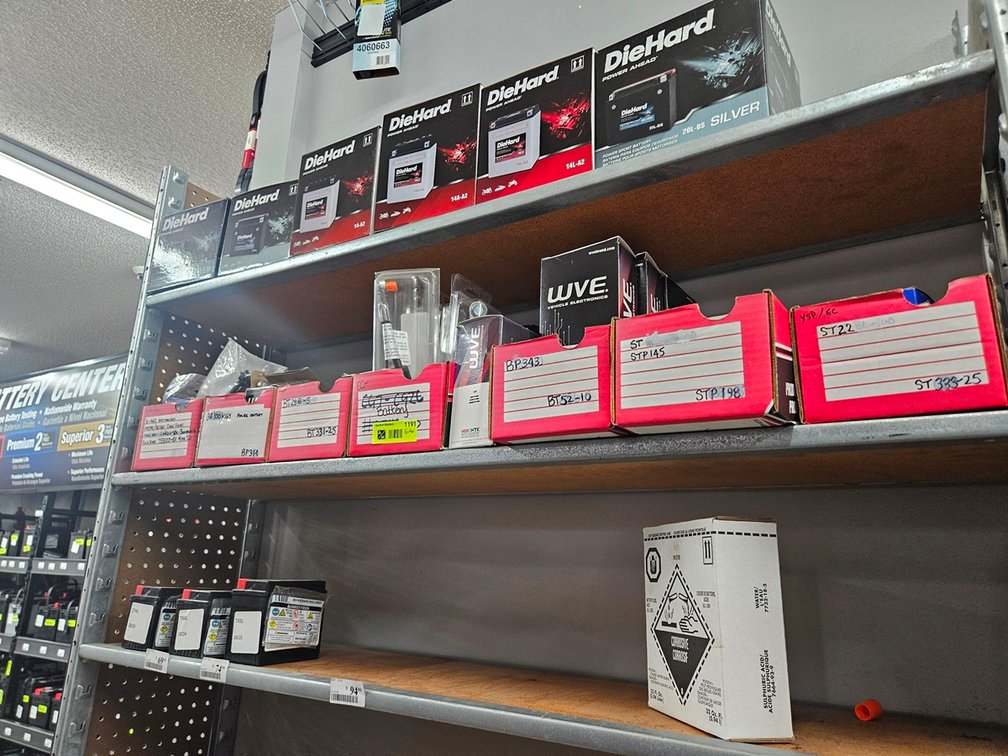 Assorted WVE Electronic Parts, Die Hard Batteries, More in Section