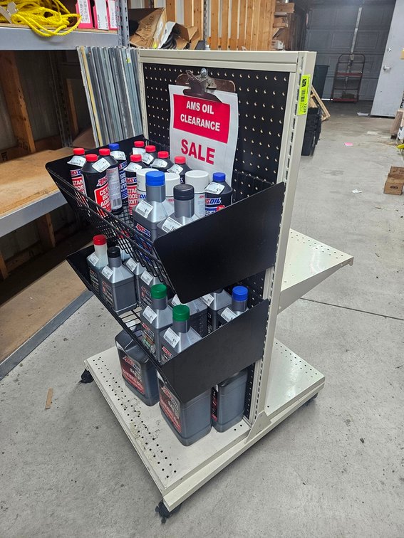 Lozier 2-Sided Shelf on Wheels 24"x27"x47" with Contents