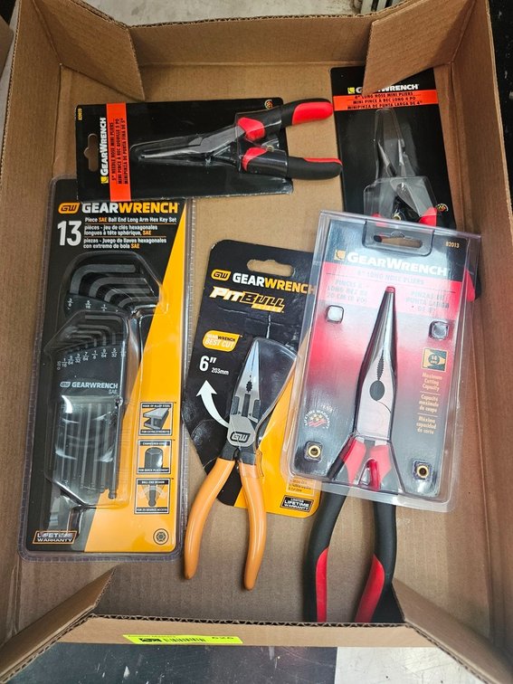 Assorted Gear Wrench Tools, Pliers, Hex Key Set