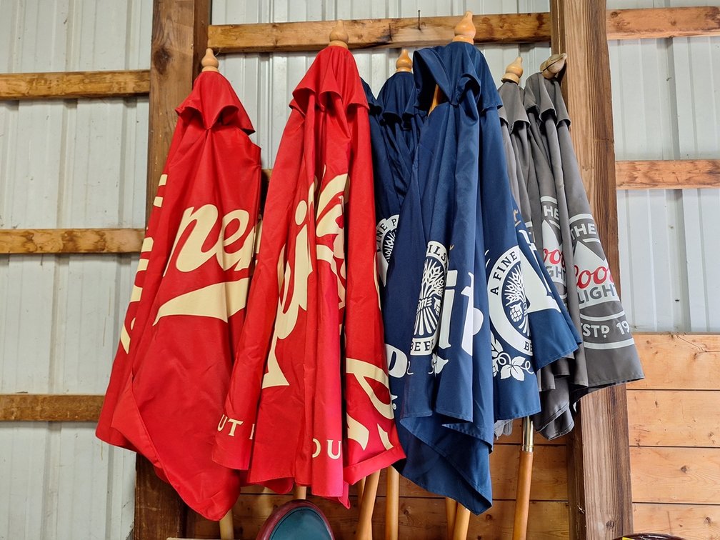 Assorted Branded Patio Umbrellas, Coors Light, Miller Lite, Leinies