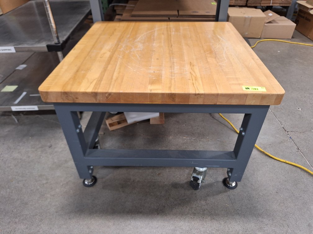 Wood Top Metal Table on Wheels, 30"x30", Adjustable Height