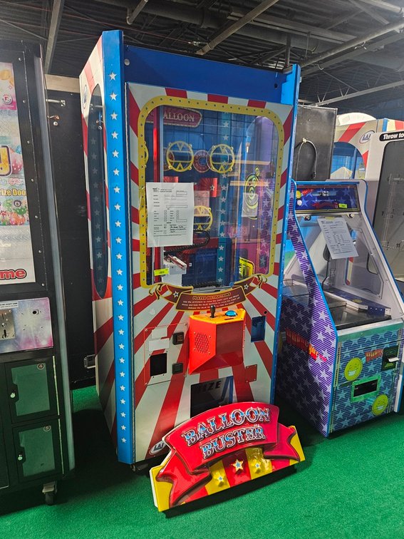 LAI Games Balloon Buster Redemption Game, Serial 035502, No header bolts, Header wire harness broke