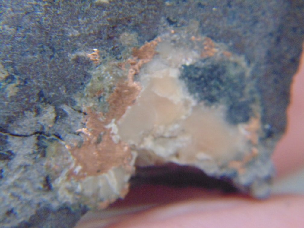 A face polished Copper Replacement Agate in matrix, 12.9 grams