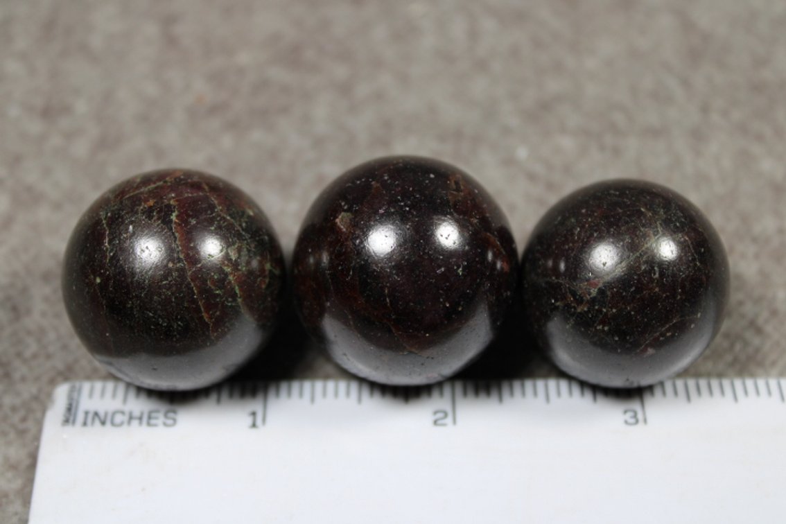 Three Garnet spheres, 5.8 ozs