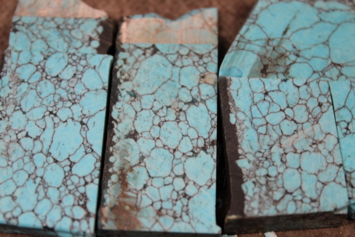 Five reconstituted Turquoise slabs, 2.2 ozs