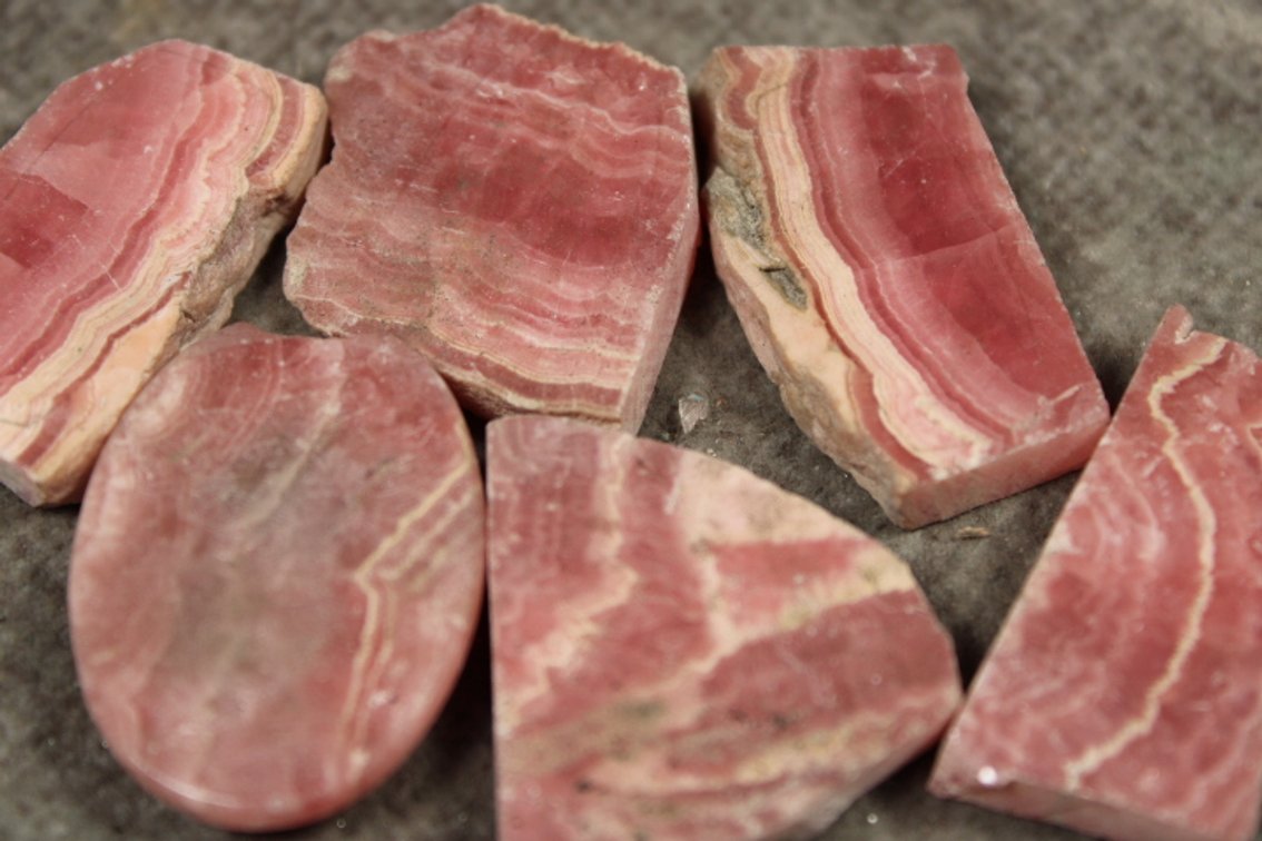 Six Rhodochrosite slabs, 2.3 ozs