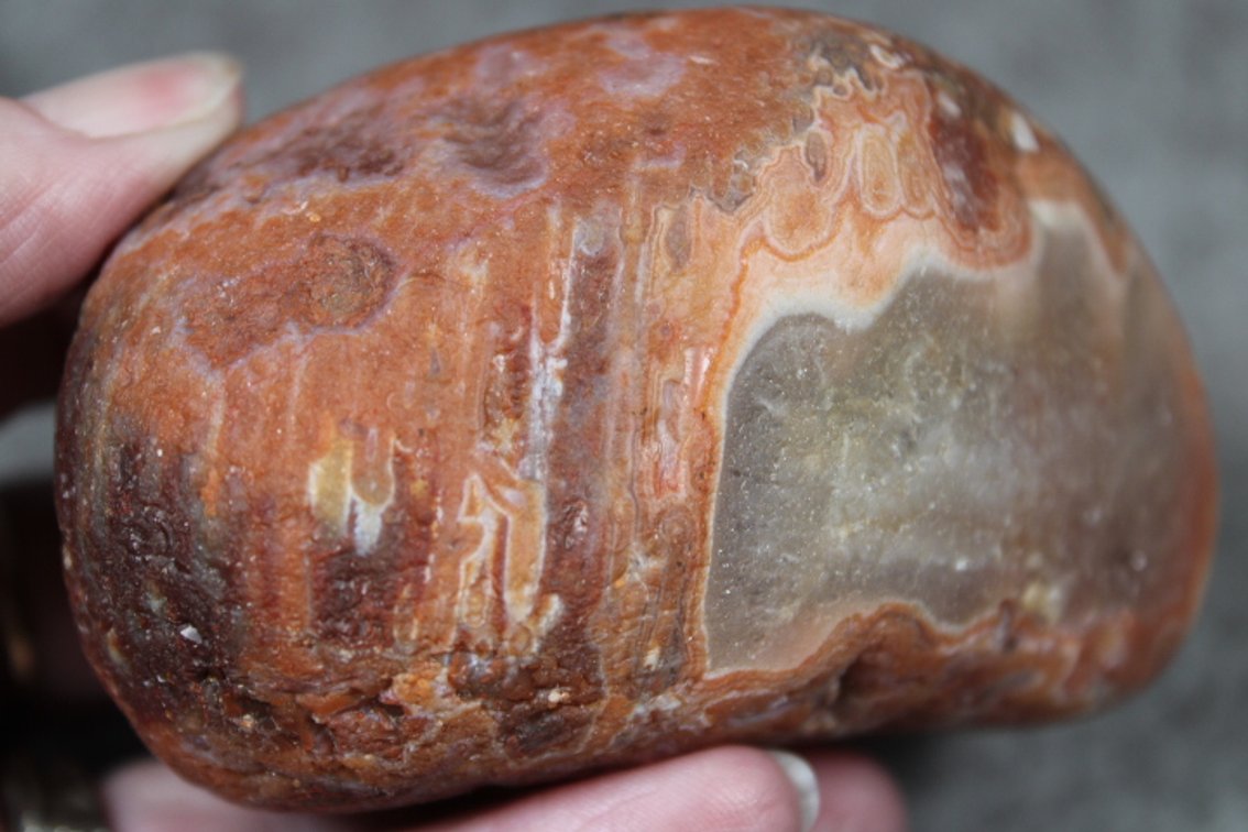 A natural 11.4 oz Lake Superior Agate with nice tubes
