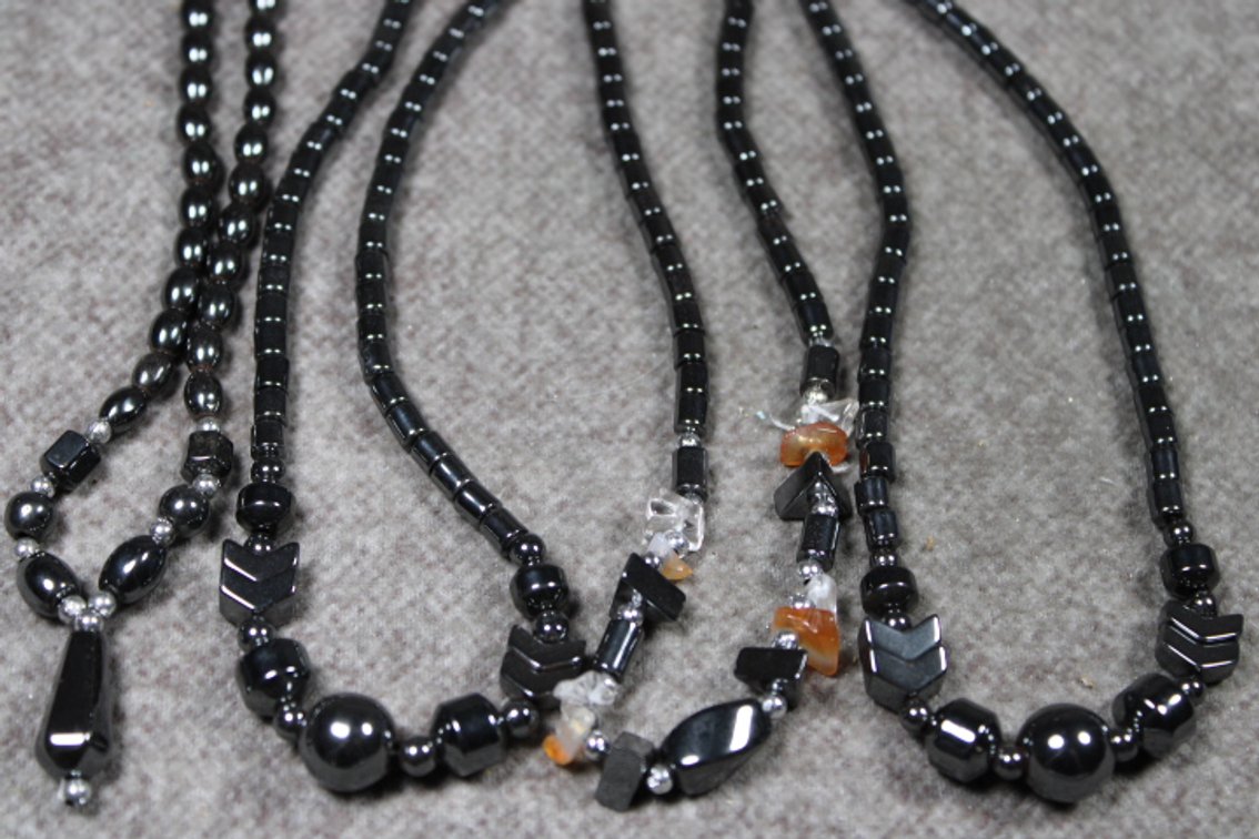 Four 18 1/2" beaded Hematite necklaces