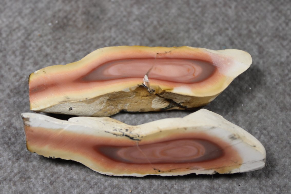 Two halves of Royal Imperial Jasper, 1.4 ozs