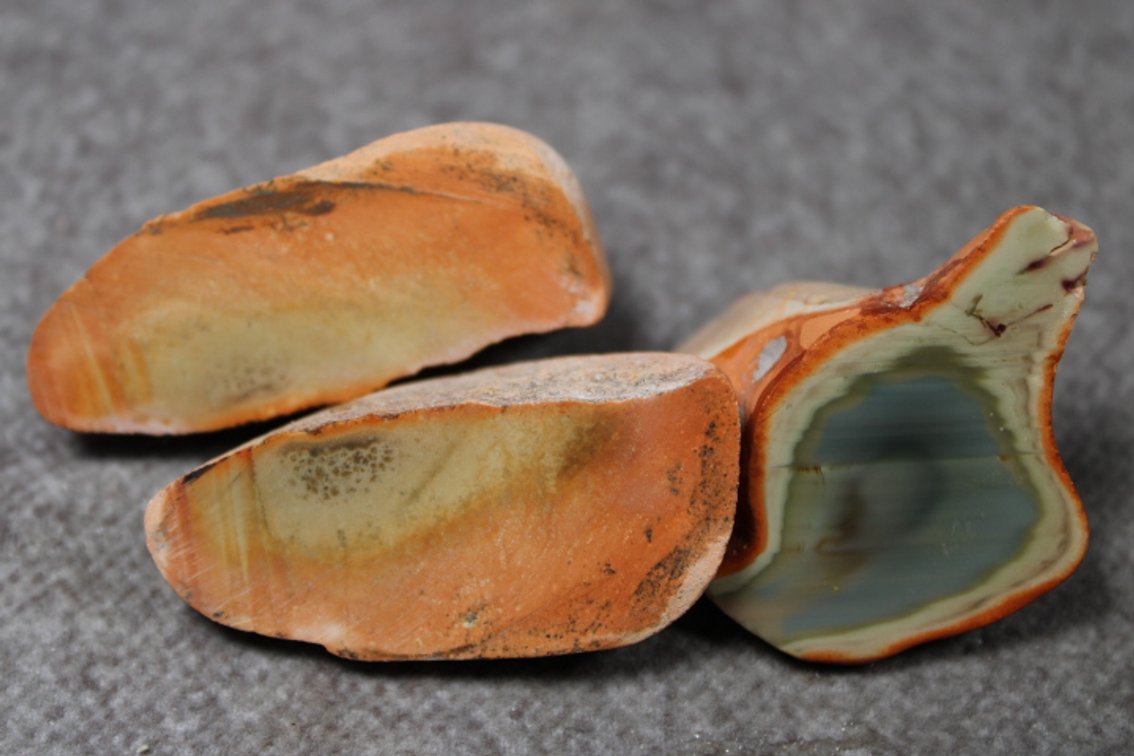 Three halves of Royal Imperial Jasper, 2.6 ozs
