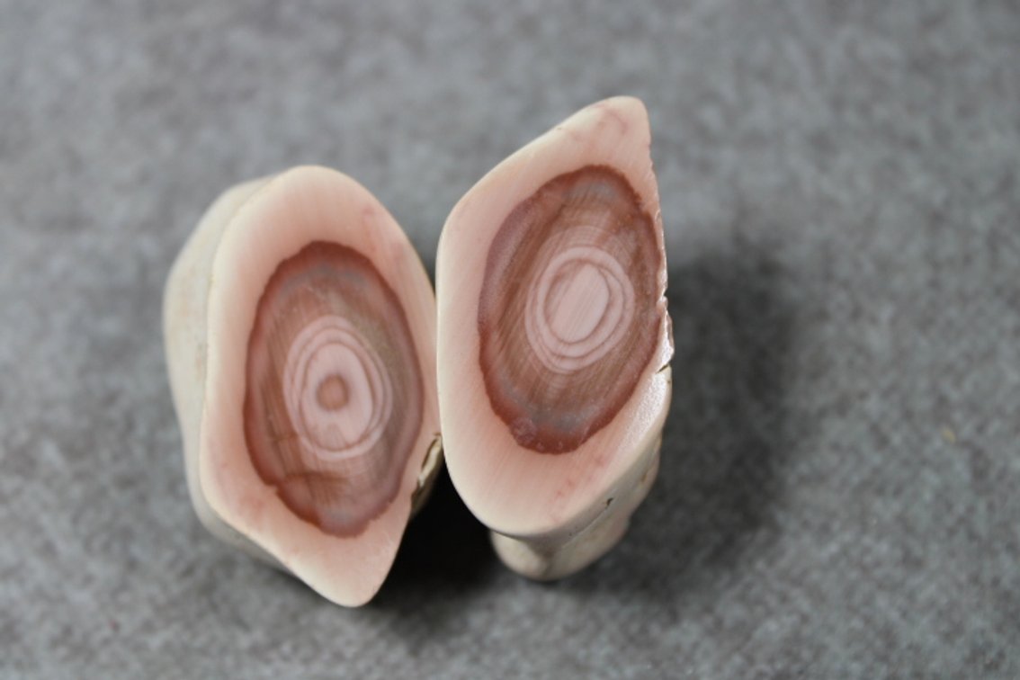 Two halves of Royal Imperial Jasper, 2.5 ozs