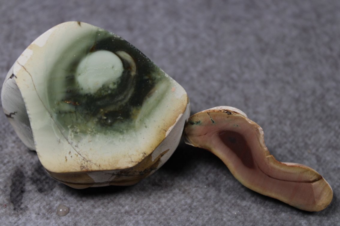Two halves of Royal Imperial Jasper, 5.8 ozs