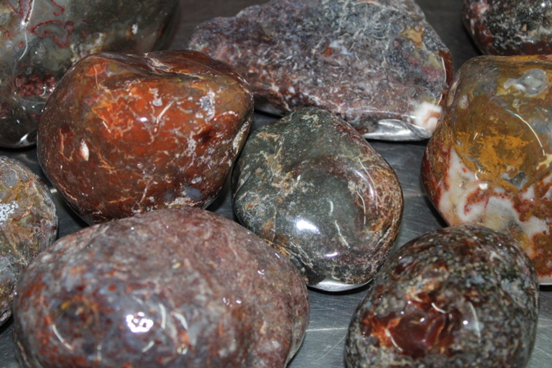 A 7 lb flat with polished Lake Superior Agates