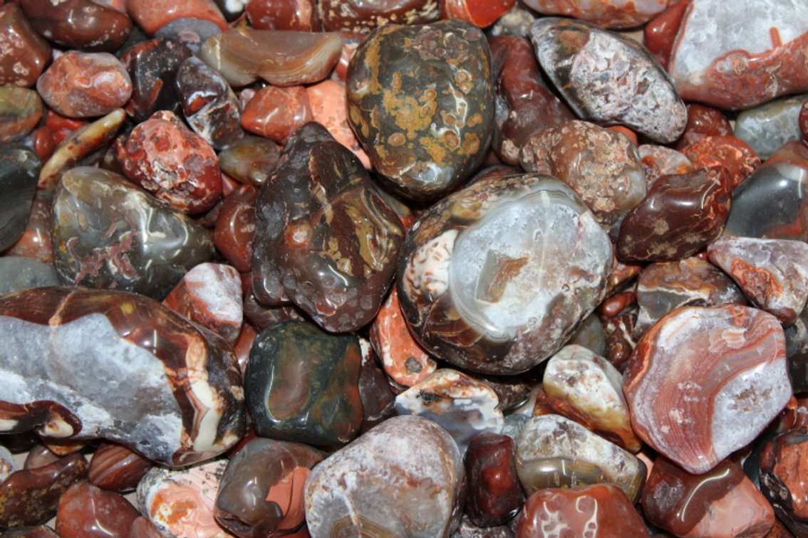 A  8 lb flat with polished Lake Superior Agates