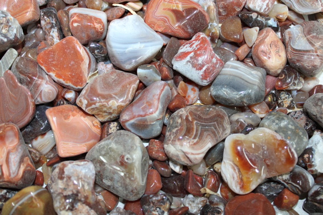 A 5 lb flat of polished Lake Superior Agates