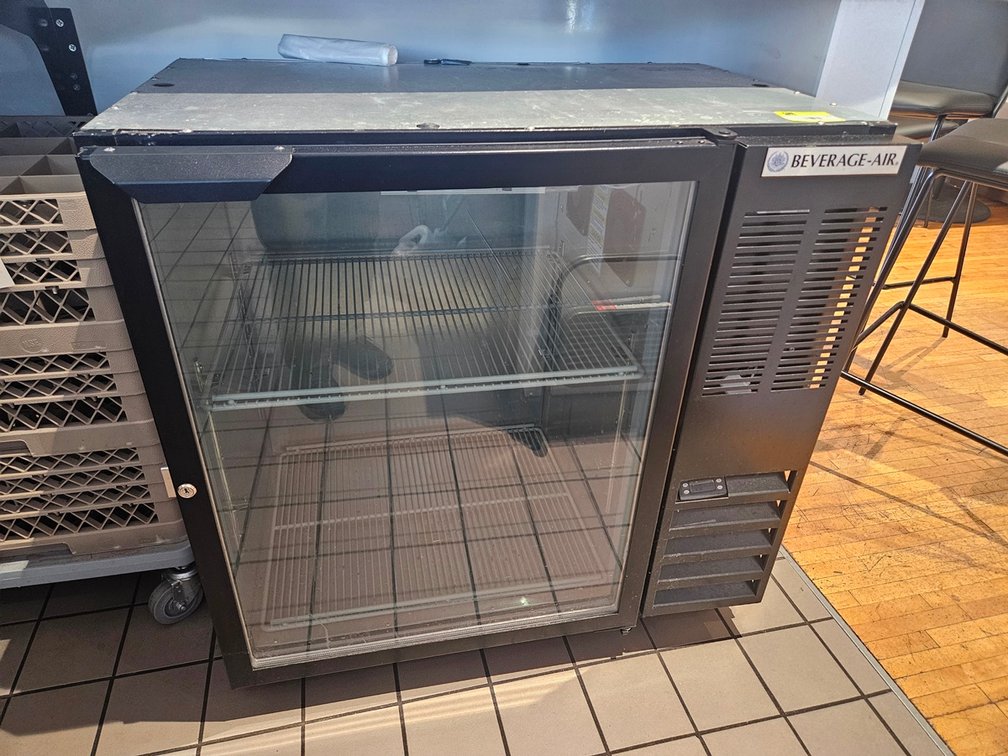 Beverage Air Backbar Cooler on Wheels, Model BB36HC-1-G-B, Serial 14401421, 115V, 36"x24"x36"