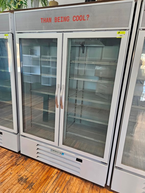 Beverage Air Glass 2 Door Refrigerator, Model MMR49HC-1-W, 115V, 52"x36"x79"
