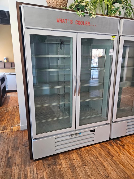 Beverage Air Glass 2 Door Refrigerator, Model MMR49HC-1-W, 115V, 52"x36"x79"
