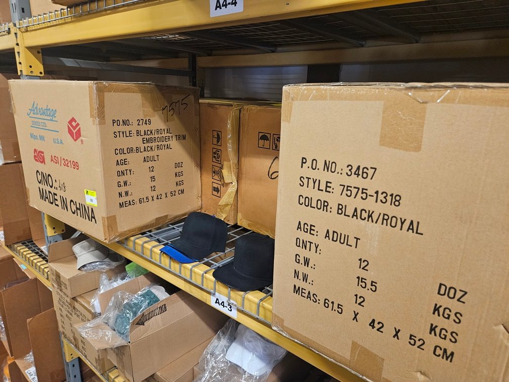 8 Cases Assorted Hats, 144 Per Case, Colors include Black/Royal, Black, More