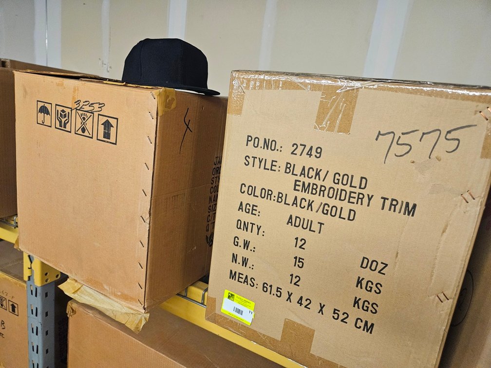 10 Cases Assorted Hats, 144 Per Case, Colors include Black, Black/Gold, Black/Royal, Black/Khaki, More