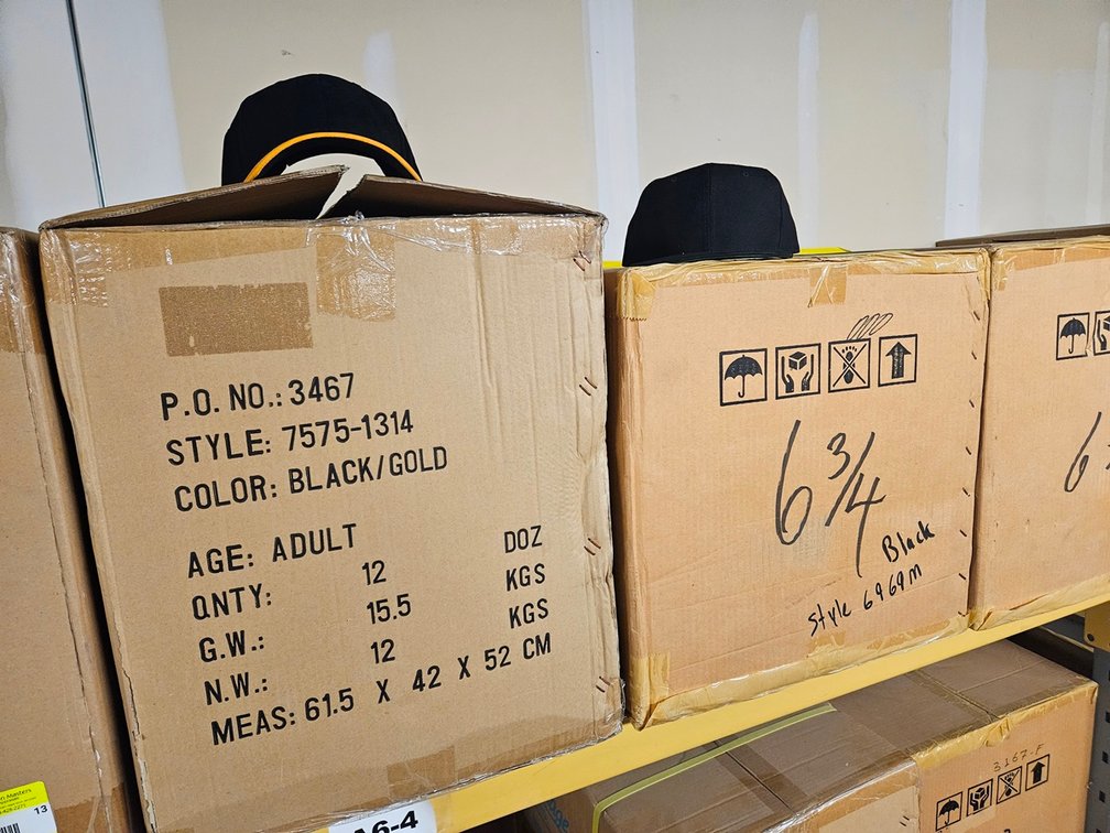 9 Cases Assorted Hats, 144 Per Case, Colors include Black, Black/Gold, Black/Maroon, More